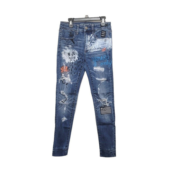 American Eagle Super Stretch Hi Rise Jegging Womens Size 2 Graffiti Destroyed - Picture 1 of 16